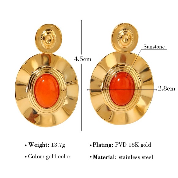 ◾️18K Gold Plated Natural Orange Sunstone Earrings - Picture 6 of 6